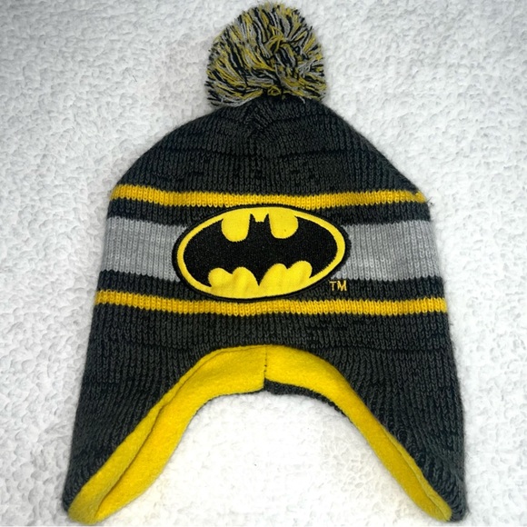 Batman Beanie Hat Ear Flaps Yellow/Grey Unisex Toddler 2T - Picture 1 of 2